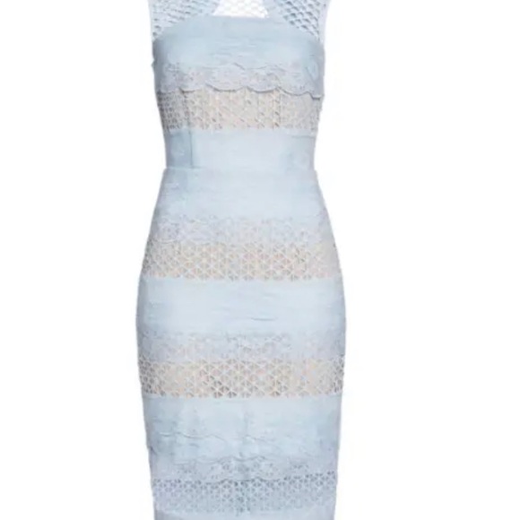 BRONX BANCO Sky Blue Nude SIENNA Tired Ruffle Lace Keyhole Midi Dress US 4 UK 8 - Picture 6 of 6